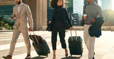 3 business travelers walking